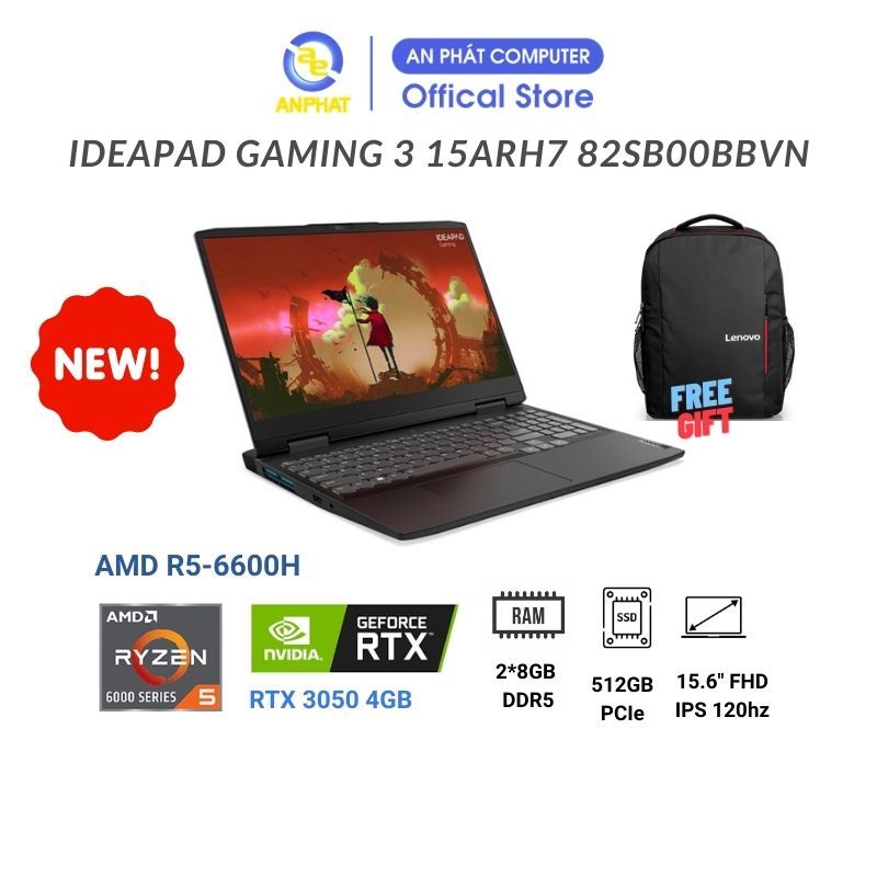 Laptop Lenovo IdeaPad Gaming 3 15ARH7 82SB00BBVN (AMD Ryzen 5 6600H | RTX 3050 4GB)