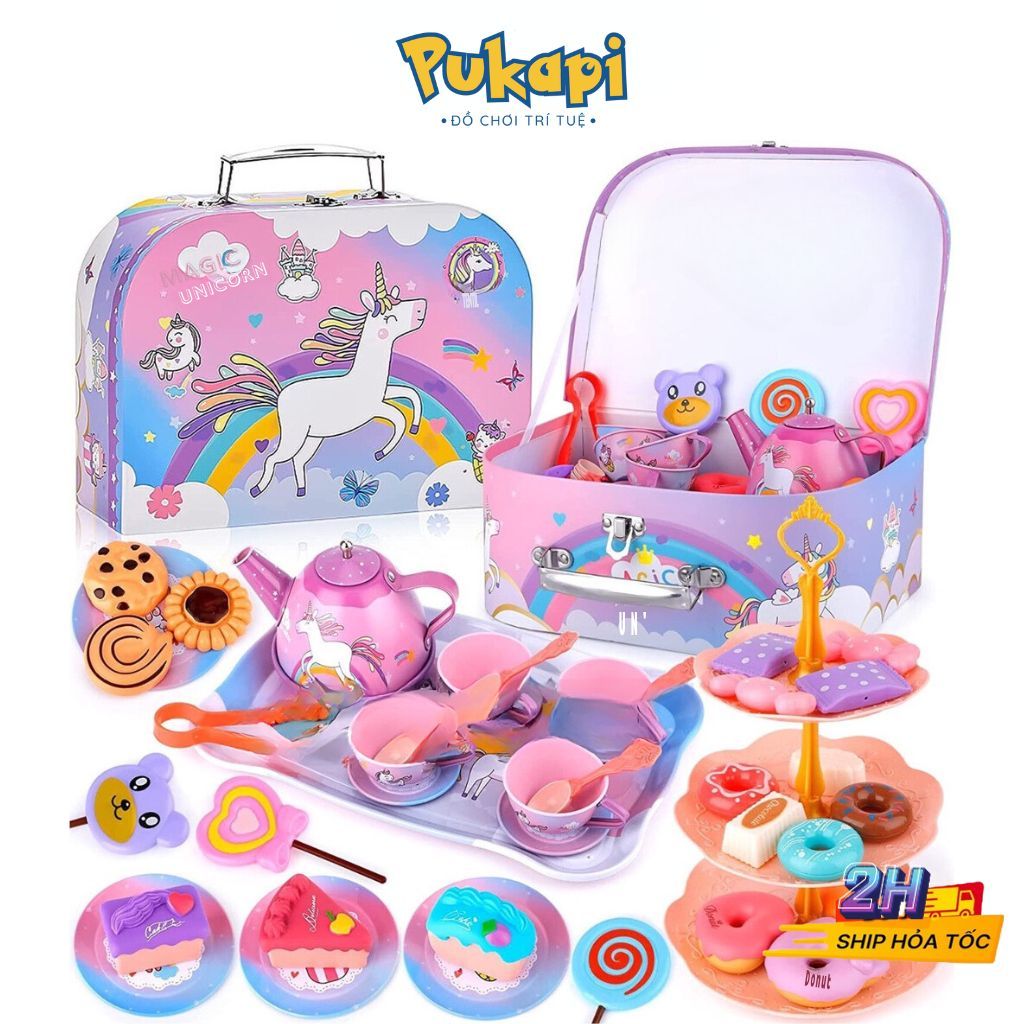 Đồ Chơi Trà Bánh Vali Trà Bánh Tiệc Trà Ngựa Pony 48 Chi Tiết Cho Bé Gái Trò Chơi Nhập Vai - Đồ Chơi Cho Bé PUKAPI