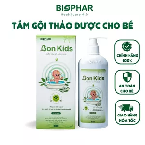 Nước tắm gội thảo dược cho bé Biophar Bon Kids ngăn ngừa mụn, ngứa, rôm sảy, hăm da, dành cho bé 0-4 tuổi | Chai 300ml