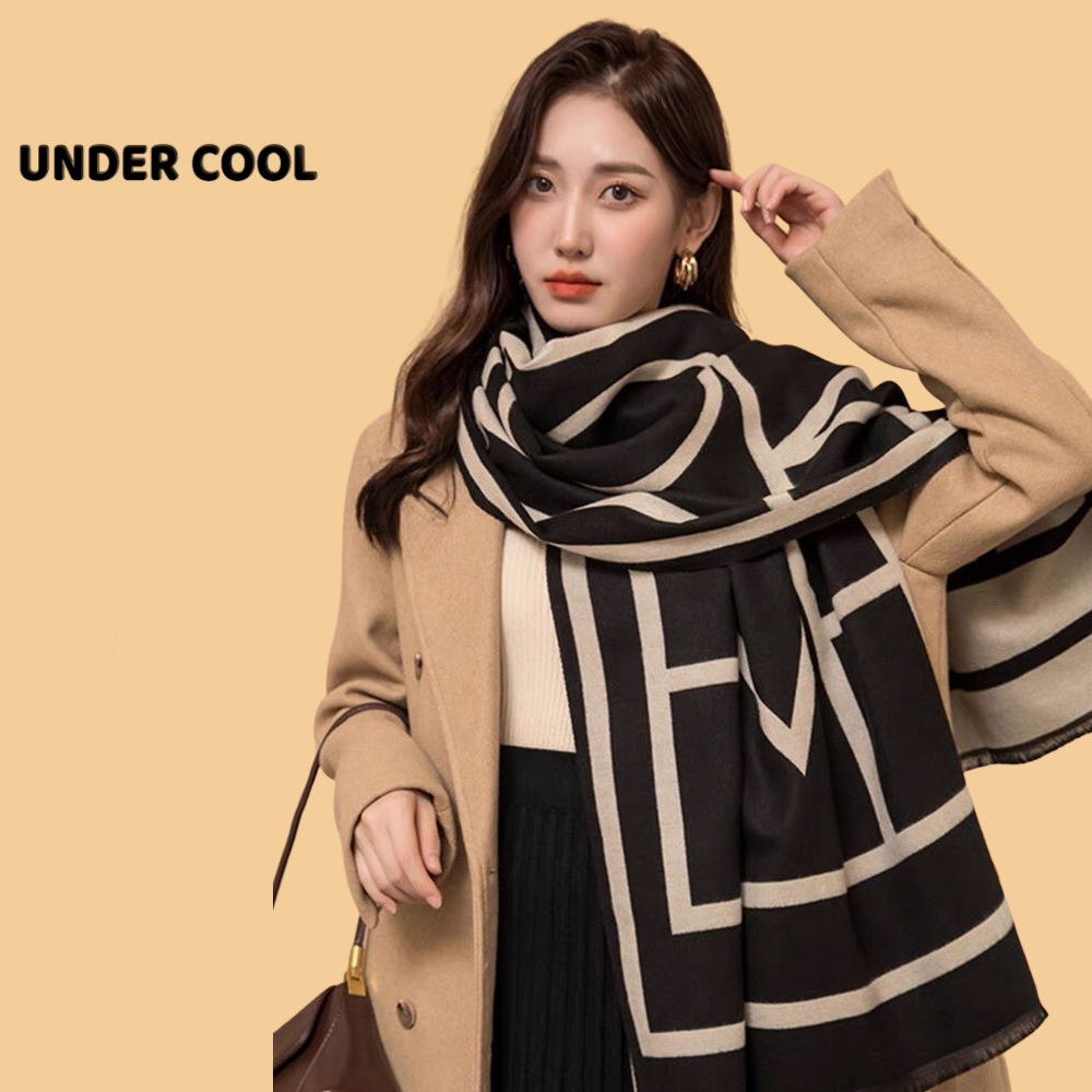 Khăn Choàng Dạ Nữ UNDERCOOL Phối Màu Đen Be Hoạ Tiết Trẻ Trung KC03