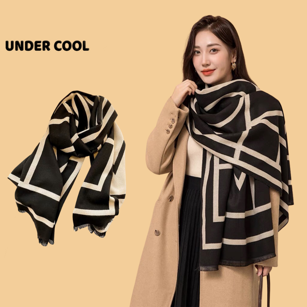 Khăn Choàng Dạ Nữ UNDERCOOL Phối Màu Đen Be Hoạ Tiết Trẻ Trung KC03