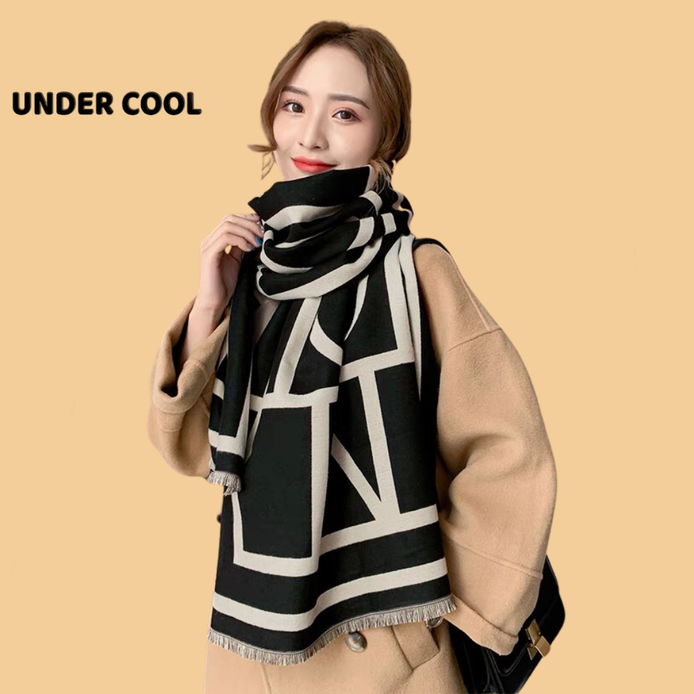 Khăn Choàng Dạ Nữ UNDERCOOL Phối Màu Đen Be Hoạ Tiết Trẻ Trung KC03