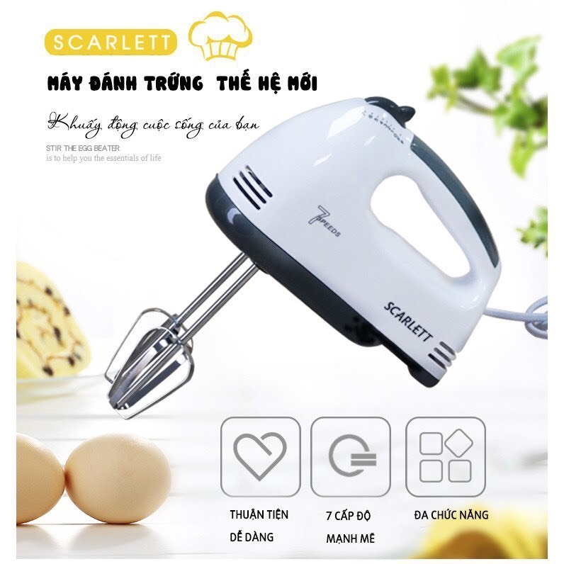 Máy Đánh Trứng Cầm Tay 7 Tốc Độ - SCARLETT Công suất 260W Cực kỳ tiện Lợi _Máy Đánh Trứng Cầm Tay