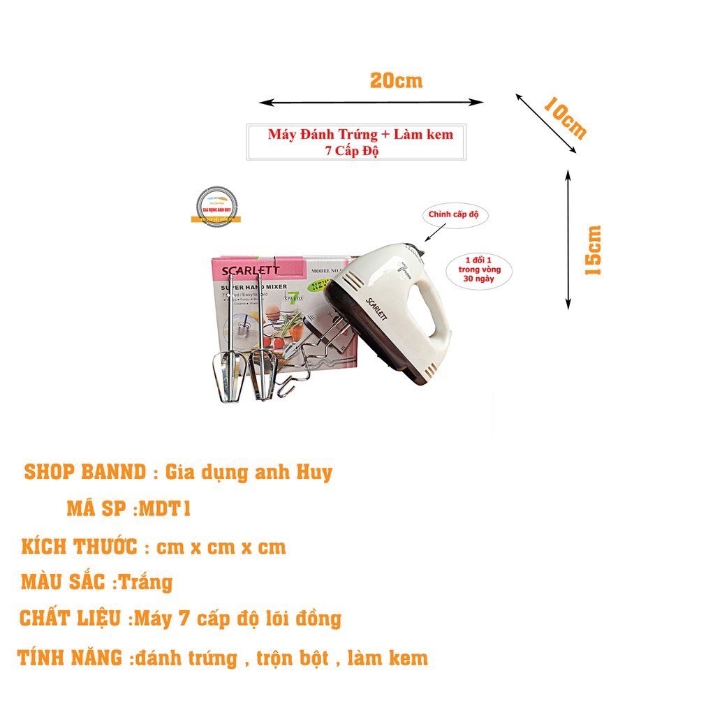 Máy Đánh Trứng Cầm Tay 7 Tốc Độ - SCARLETT Công suất 260W Cực kỳ tiện Lợi _Máy Đánh Trứng Cầm Tay