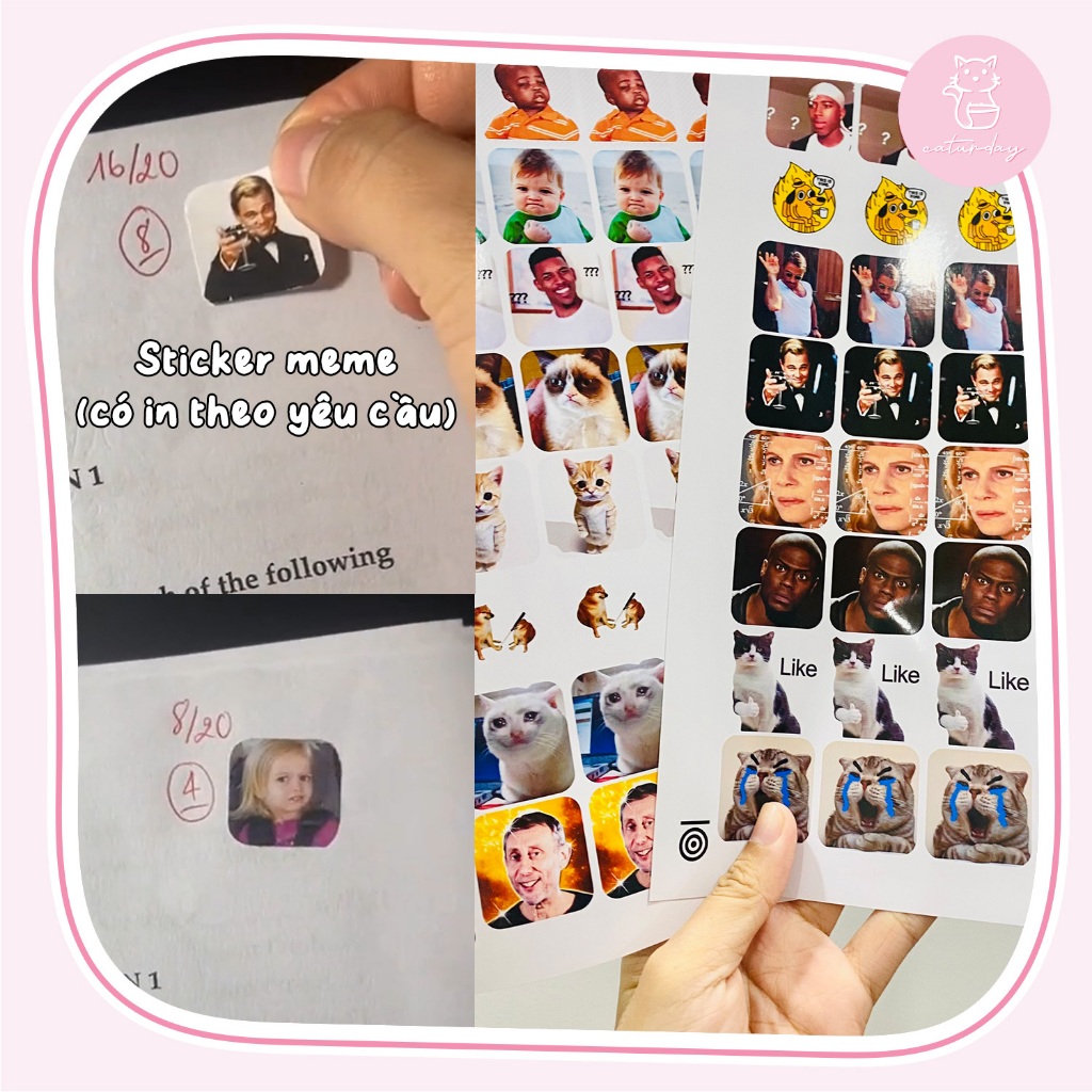 Set 40 STICKER MEME troll bạn bè, chấm điểm học sinh, trang trí có in ...