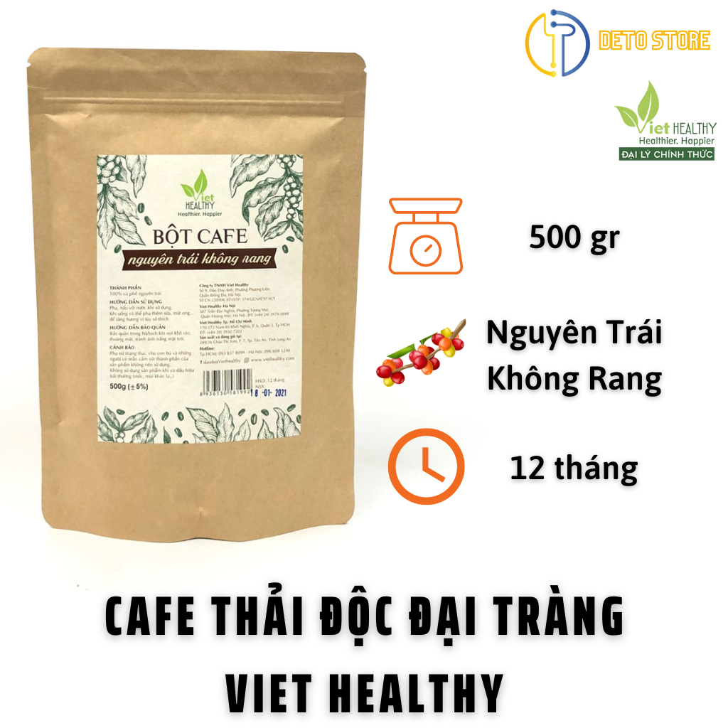 Cà phê thải độc đại tràng enema VIETHEALTHY rang 500g, gan, làm đẹp da (Gerson)