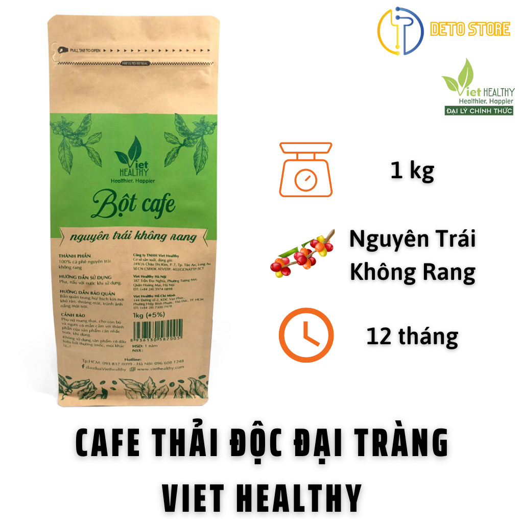 Cà phê thải độc đại tràng enema VIETHEALTHY rang 500g, gan, làm đẹp da (Gerson)