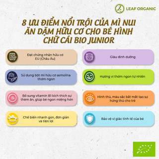 Mì nui ăn dặm hữu cơ cho bé hình chữ cái Bio Junior 200g (Từ 8 tháng tuổi)
