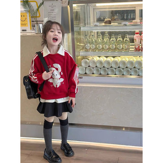 10-28kg set áo nỉ thỏ mix chân váy xếp ly hàng đẹp, set đồ dài tay đi học cho bé gái