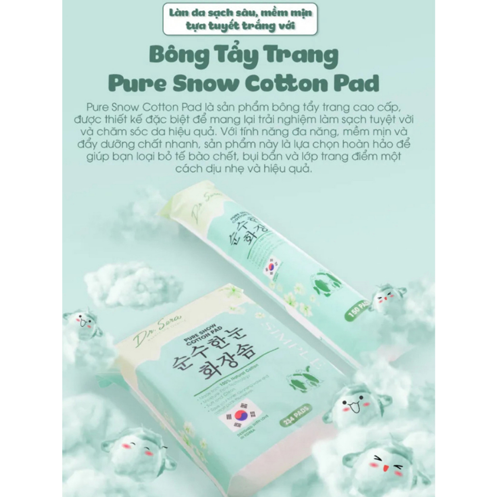 Bông tẩy trang vải cotton mềm mịn Dr.Sera Pure Snow Cotton Pad 150  miếng/234 miếng Npp Shoptido | Shopee Việt Nam