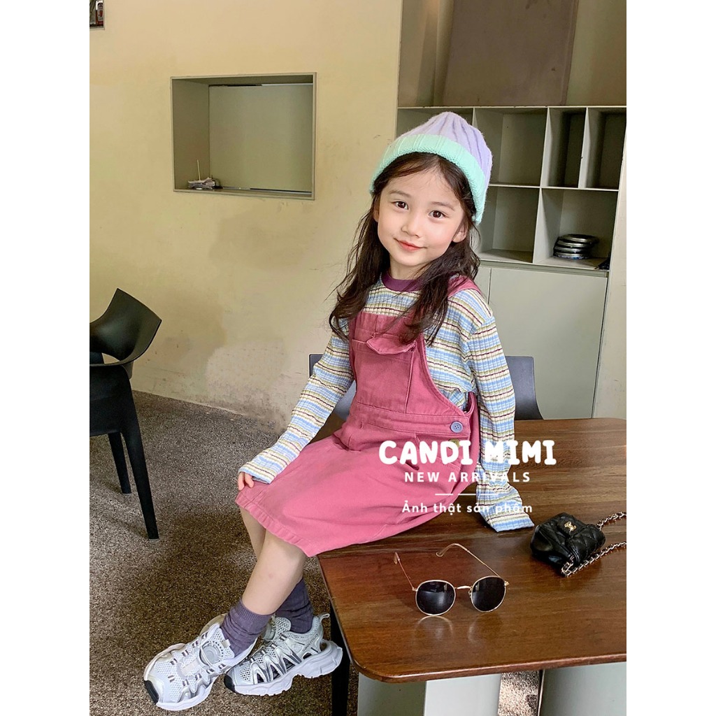 CANDIMIMI Áo Len Tăm Kẻ Ngang Giữ Nhiệt, Co Giãn Cho Bé Gái - Sợi Tự Nhiên Cao Cấp, Dày Dặn - Thời Trang Trẻ Em