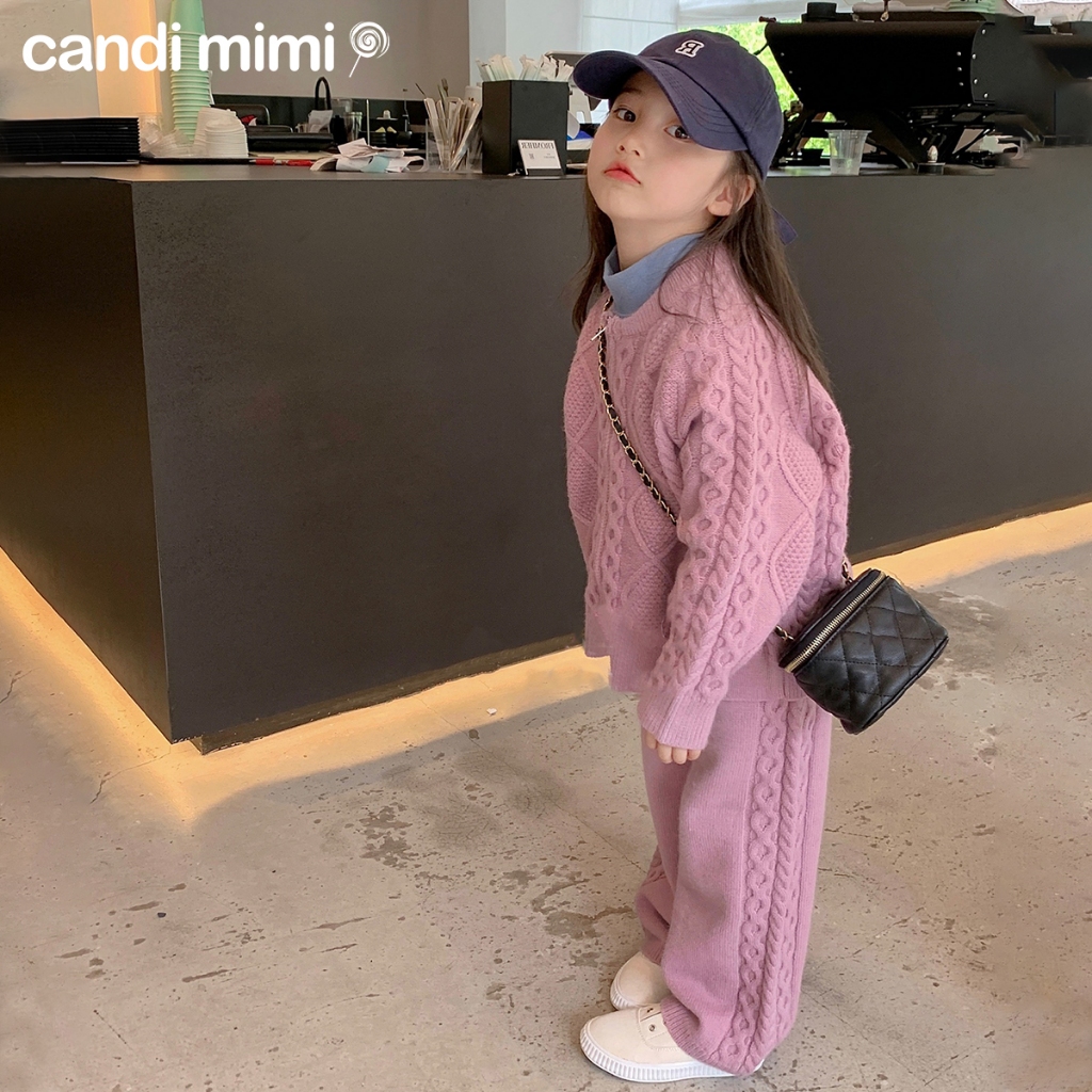 CANDIMIMI Set Len Áo Khoác Và Quần Dài Màu Pastel Hàn Quốc Cho Bé Gái - Giữ Nhiệt, Mềm Mại, Ấm Áp