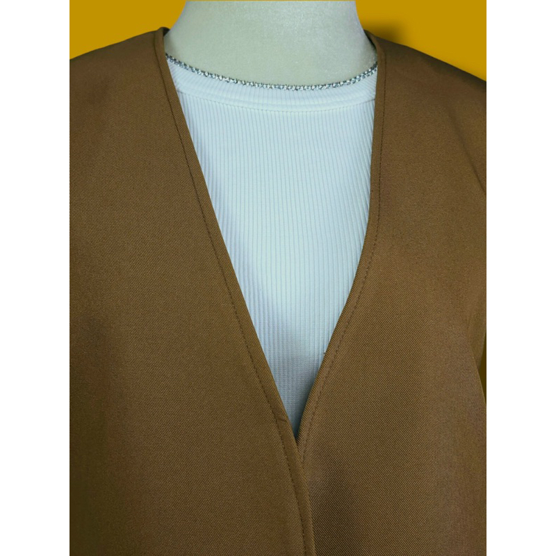 Áo blazer nữ [MAY THEO SỐ ĐO] - chất liệu cao cấp, 2 lớp-lót lụa, NGẮN TAY KHÔNG CỔ NÂU  - Tiệm may Diluclothing