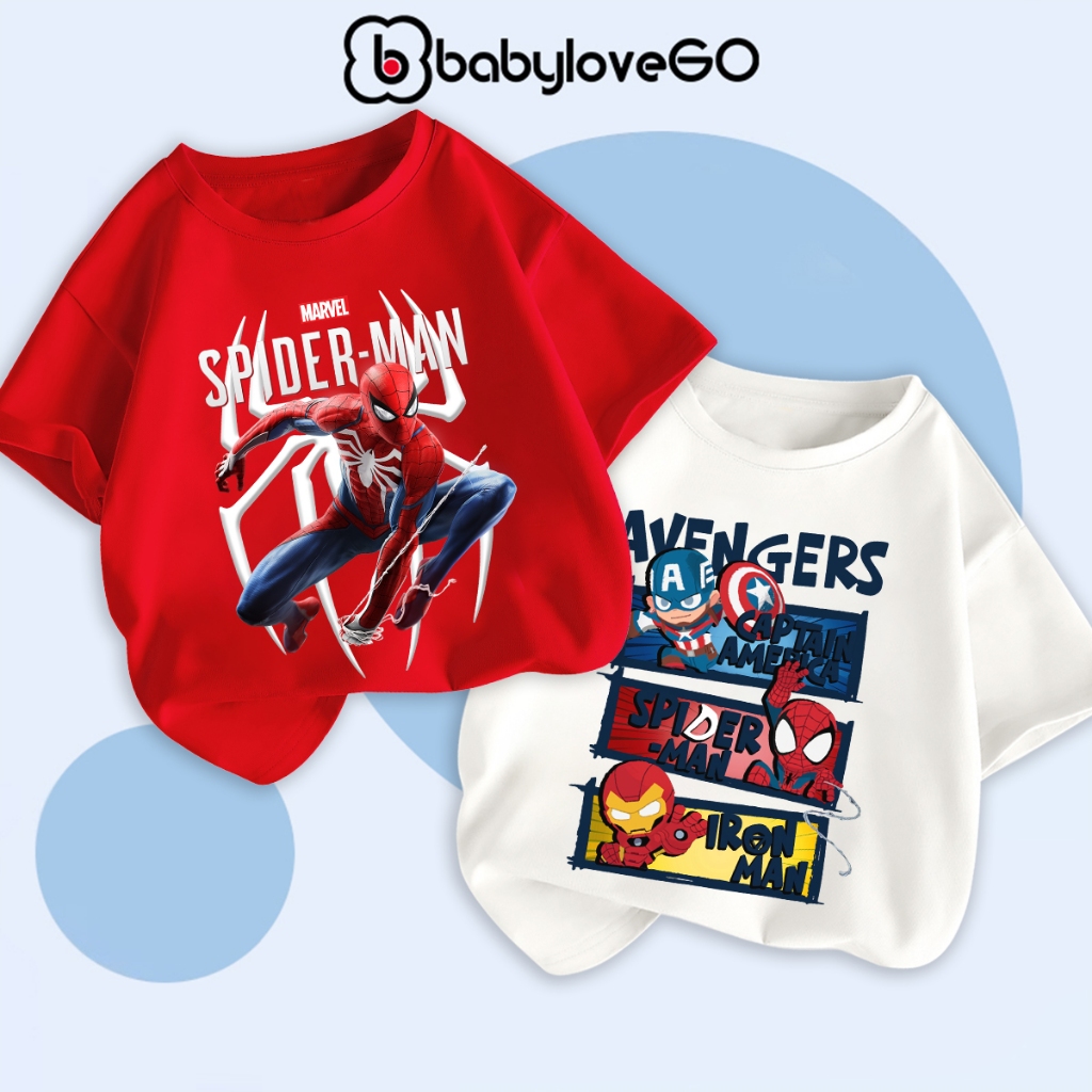 BST Áo MARVEL 2026 Áo thun cotton cho bé BabyloveGO BST áo siêu nhân bé trai phong cách US/UK