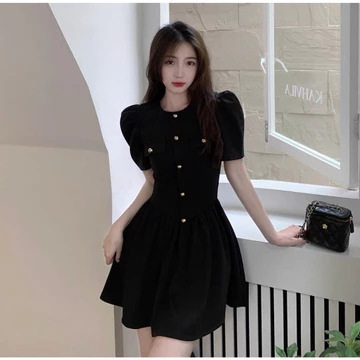 (Hàng QC-Sẵn) Đầm nữ phối nút basic trắng đen - Bella Dress- Đầm ngắn - Đầm đen - Đầm trắng - Đầm dự tiệc - Đầm đi tiệc