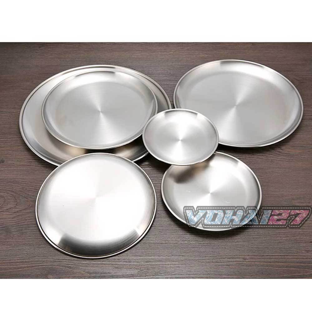 Dĩa inox Hàn Quốc đựng thức ăn, trang trí nhiều kích thước, khay inox trang trí màu vàng và màu inox