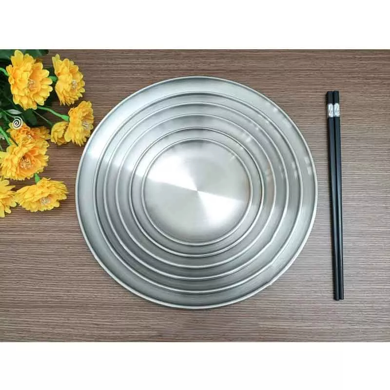 Dĩa inox Hàn Quốc đựng thức ăn, trang trí nhiều kích thước, khay inox trang trí màu vàng và màu inox
