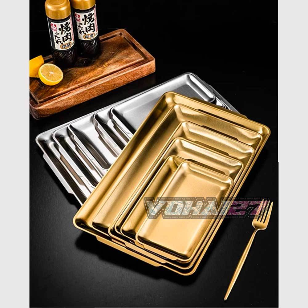 Đĩa ( dĩa ) chữ nhật inox Hàn Quốc, khay inox trang trí, đựng thức ăn (nhiều kích thước) đủ màu vàng và inox ngà