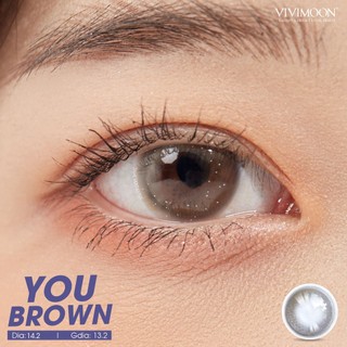 Lens cận nâu xám vân nhũ cho mắt thở You Brown Vivimoon 6 tháng