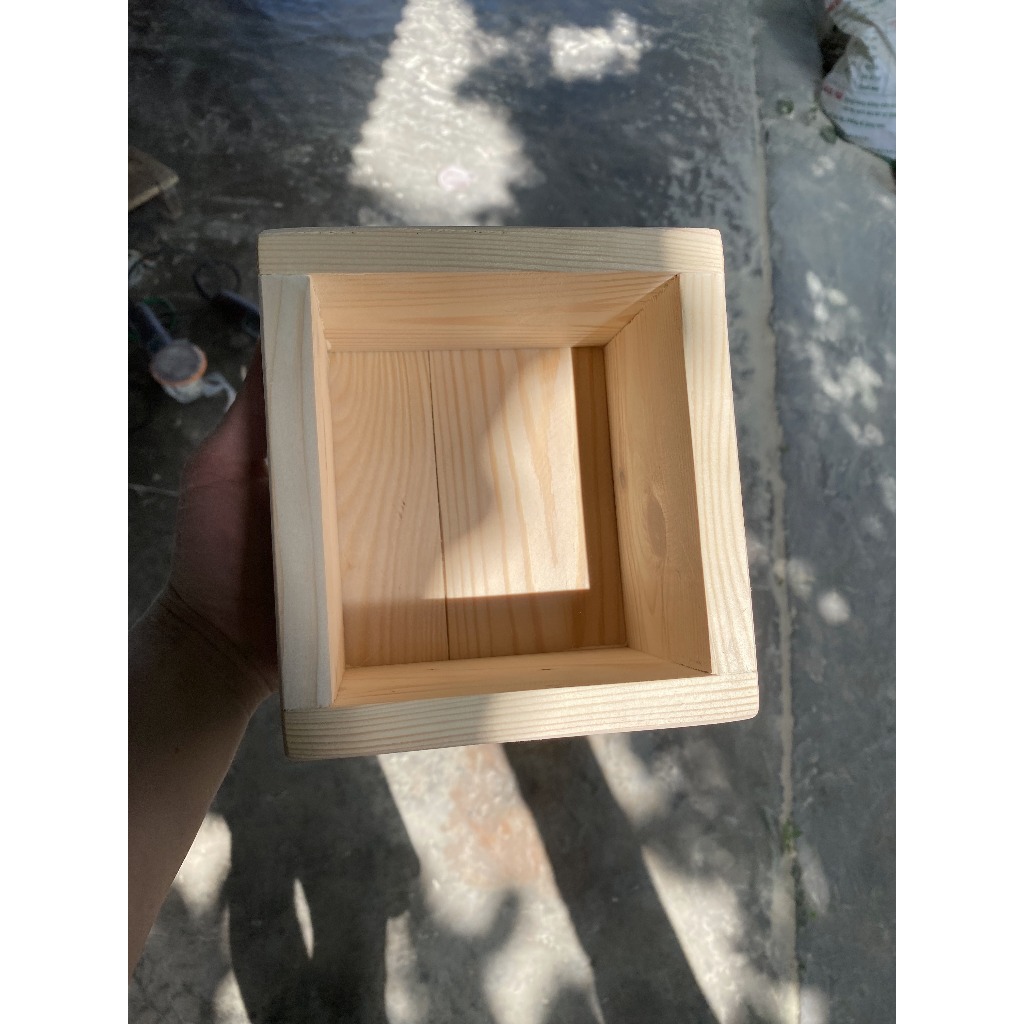 Chậu Gỗ Thông Hình Vuông Trồng Cây Mini, Bonsai, Sen Đá - Chậu Decor Bàn Làm Việc Nhiều Size - TC Home