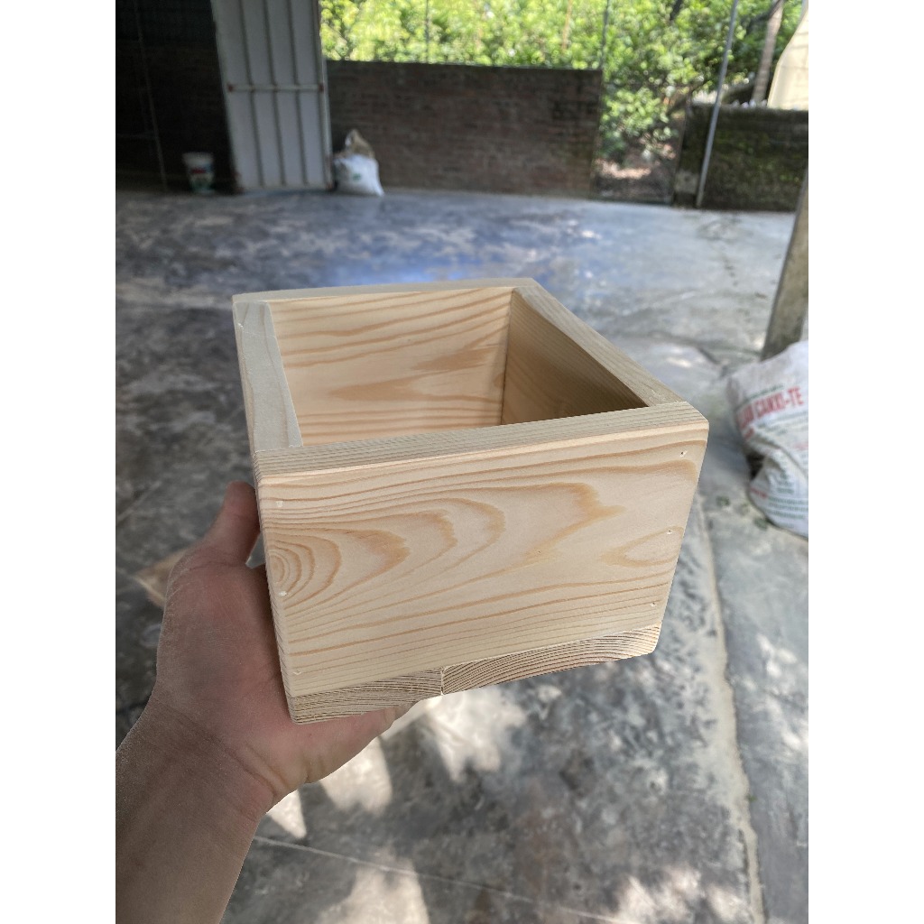 Chậu Gỗ Thông Hình Vuông Trồng Cây Mini, Bonsai, Sen Đá - Chậu Decor Bàn Làm Việc Nhiều Size - TC Home