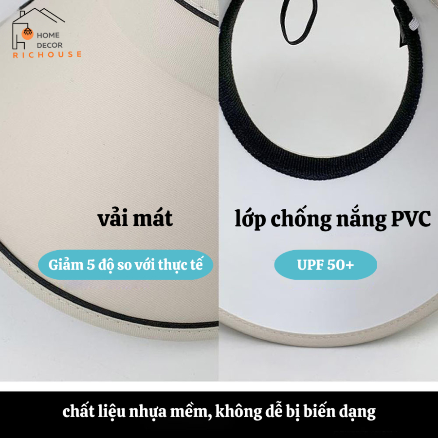 Mũ nửa đầu rộng vành chống tia UV, nón nữ nửa đầu chống nắng có thể gấp gọn năng động trẻ trung