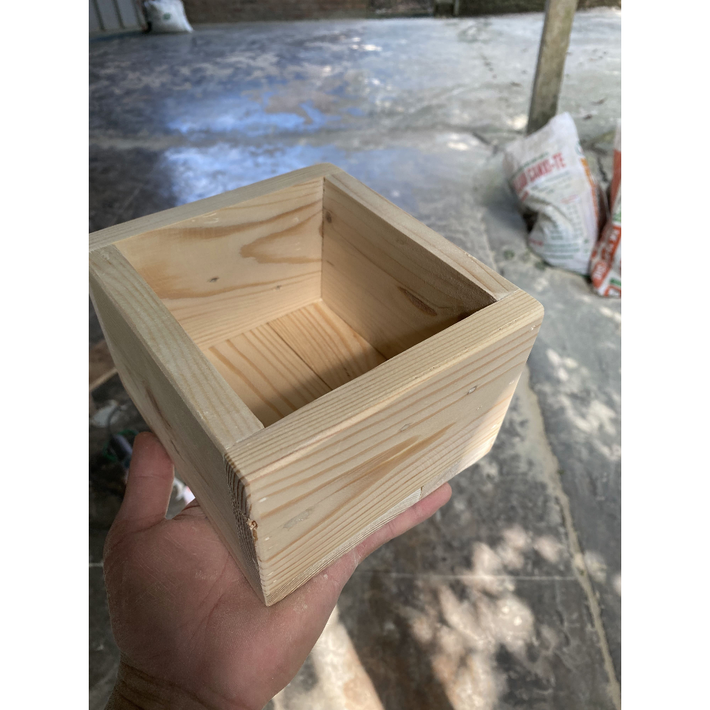 Chậu Gỗ Thông Hình Vuông Trồng Cây Mini, Bonsai, Sen Đá - Chậu Decor Bàn Làm Việc Nhiều Size - TC Home