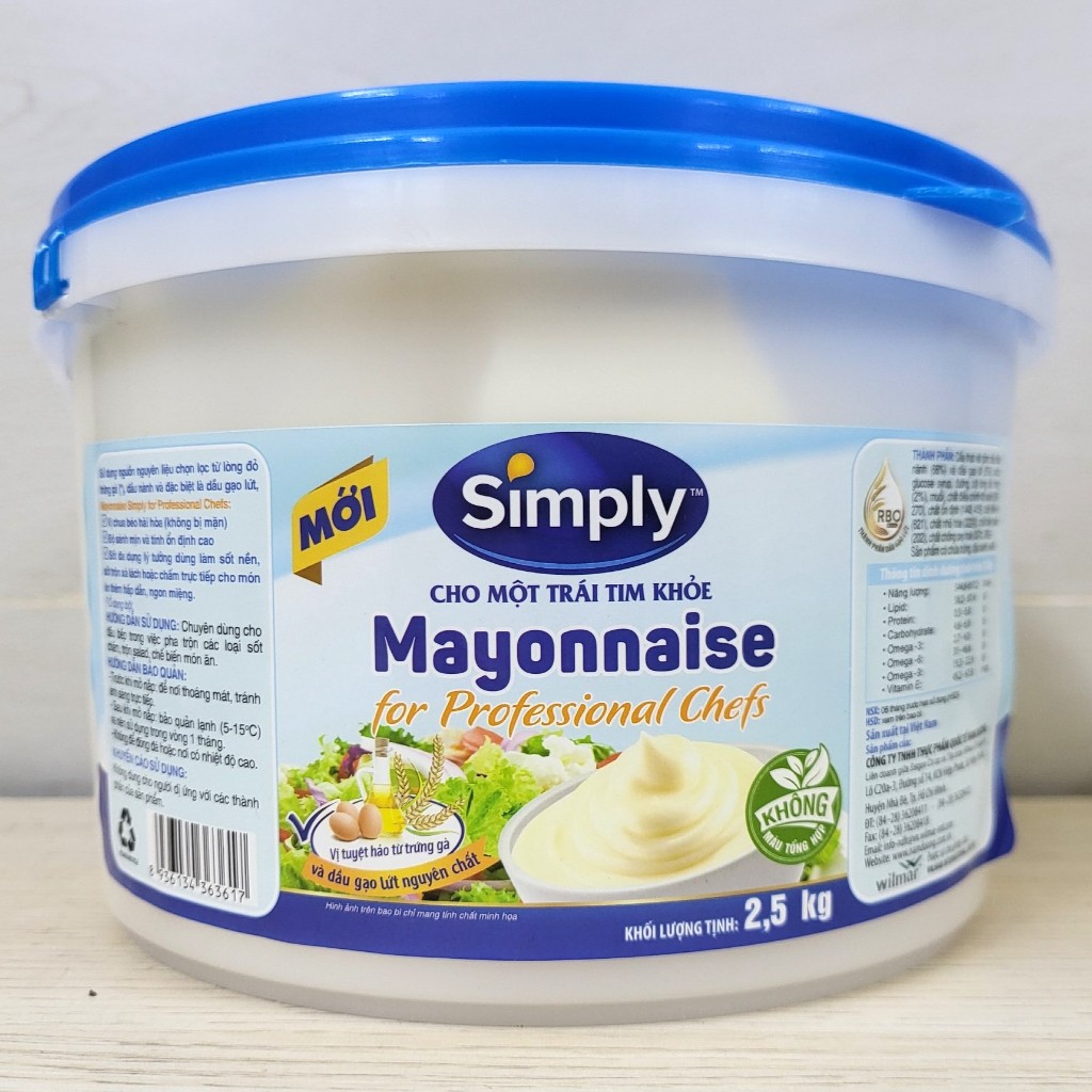 SIMPLY (Xô 2.5 Kg) SỐT MAYO DÀNH CHO ĐẦU BẾP CHUYÊN NGHIỆP Mayonnaise for Professional Chefs
