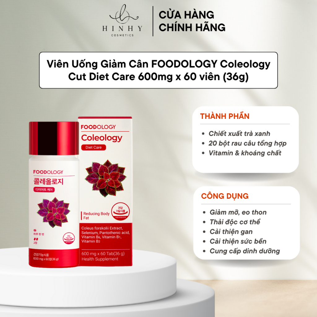 Viên Uống Giảm Cân FOODOLOGY Coleology Cut Diet Care 600mg x 60 viên (36g)