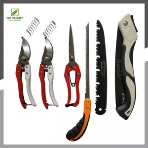 Combo Dụng Cụ Làm Vườn Cây Cảnh Nhật Bản (Kéo Cắt Cành Kéo Tỉa ThépTrắng Cưa Lách New và Cưa Barker) - GD Smart