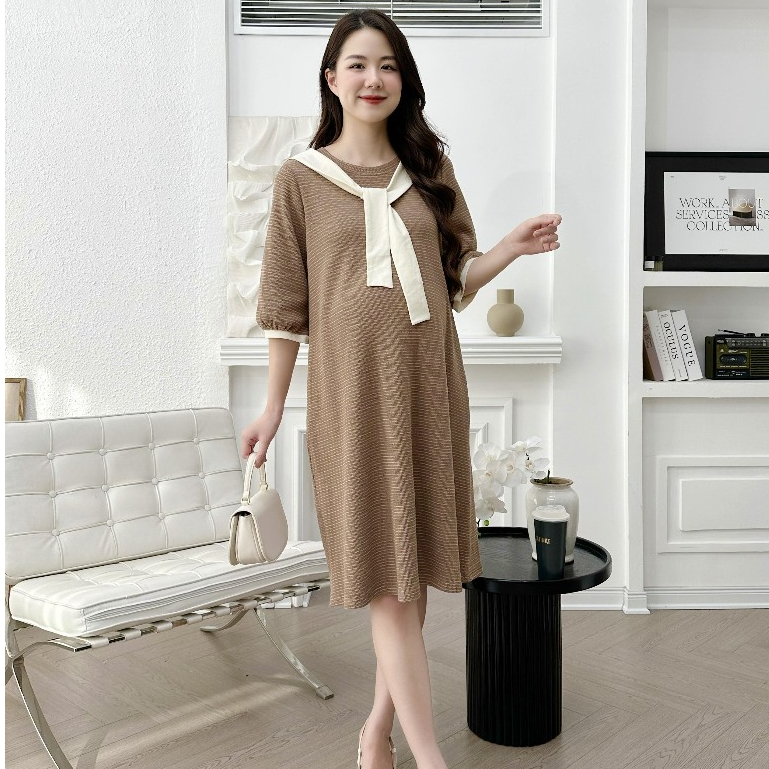 MEDYLA – Váy bầu kẻ len polo hàn đầm bầu thiết kế len co dãn cho bầu đi chơi du lịch cực xinh – VTS1549 spe