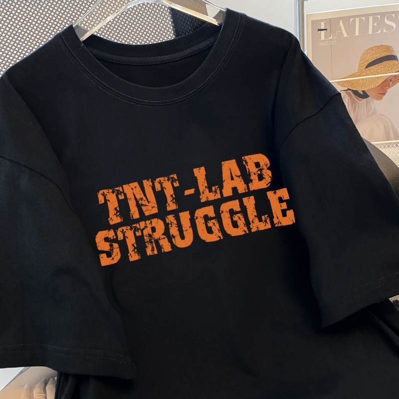 Áo thun HappyFamily - Mẫu  tay lở in chữ TNT LAB STRUGGLE chất cotton 100 Cao Cấp