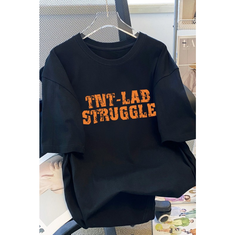 Áo thun HappyFamily - Mẫu  tay lở in chữ TNT LAB STRUGGLE chất cotton 100 Cao Cấp