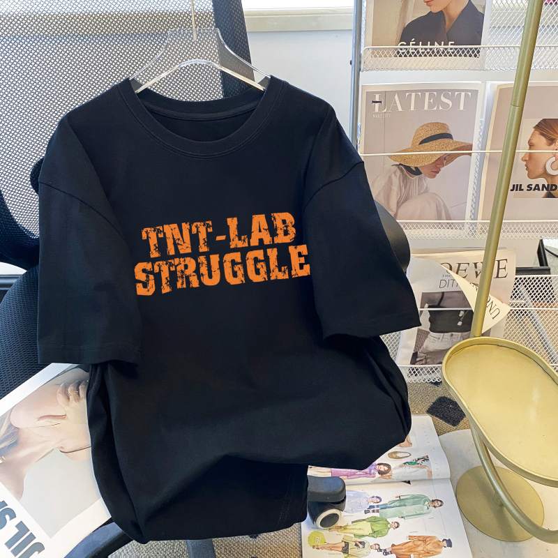 Áo thun HappyFamily - Mẫu  tay lở in chữ TNT LAB STRUGGLE chất cotton 100 Cao Cấp