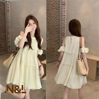 Váy Babydoll Cổ Yếm nơ sau, Khoét Vai chất đũi nhăn có thể mặc đi hẹn hò tiệc tùng