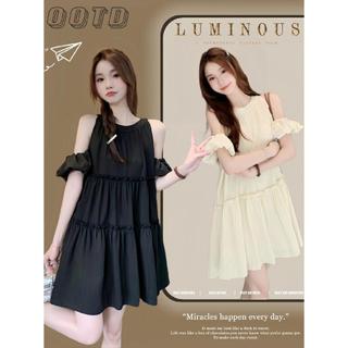 Váy Babydoll Cổ Yếm nơ sau, Khoét Vai chất đũi nhăn có thể mặc đi hẹn hò tiệc tùng