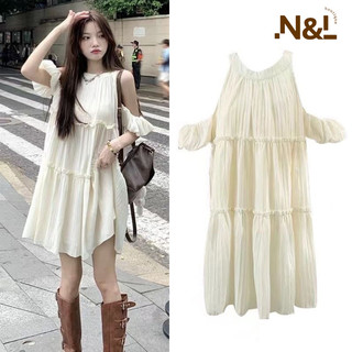 Váy Babydoll Cổ Yếm nơ sau, Khoét Vai chất đũi nhăn có thể mặc đi hẹn hò tiệc tùng