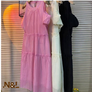 Váy Babydoll Cổ Yếm nơ sau, Khoét Vai chất đũi nhăn có thể mặc đi hẹn hò tiệc tùng