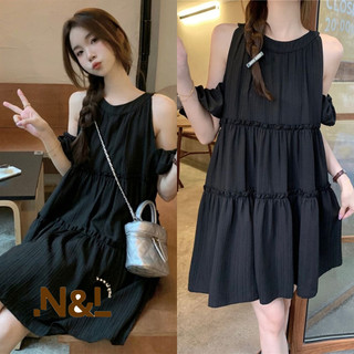 Váy Babydoll Cổ Yếm nơ sau, Khoét Vai chất đũi nhăn có thể mặc đi hẹn hò tiệc tùng