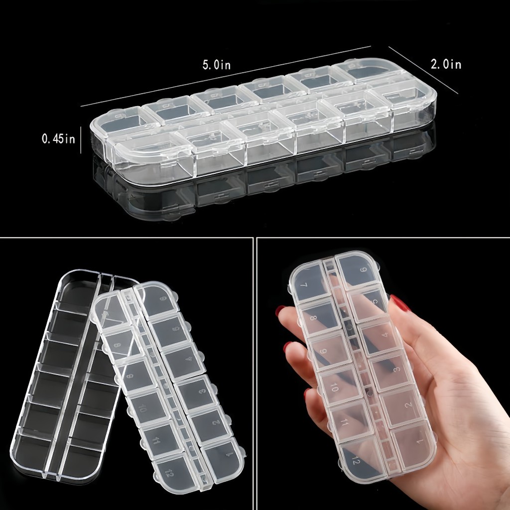 Khay đựng đá 12 ô có nắp đậy - Hộp đựng phụ kiện và charm làm nail - Hộp đựng đá 12 ô bật nắp