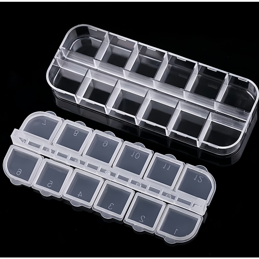 Khay đựng đá 12 ô có nắp đậy - Hộp đựng phụ kiện và charm làm nail - Hộp đựng đá 12 ô bật nắp