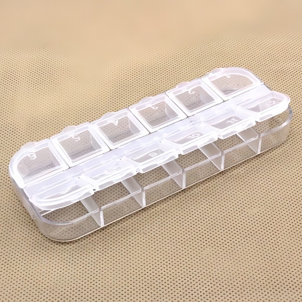 Khay đựng đá 12 ô có nắp đậy - Hộp đựng phụ kiện và charm làm nail - Hộp đựng đá 12 ô bật nắp