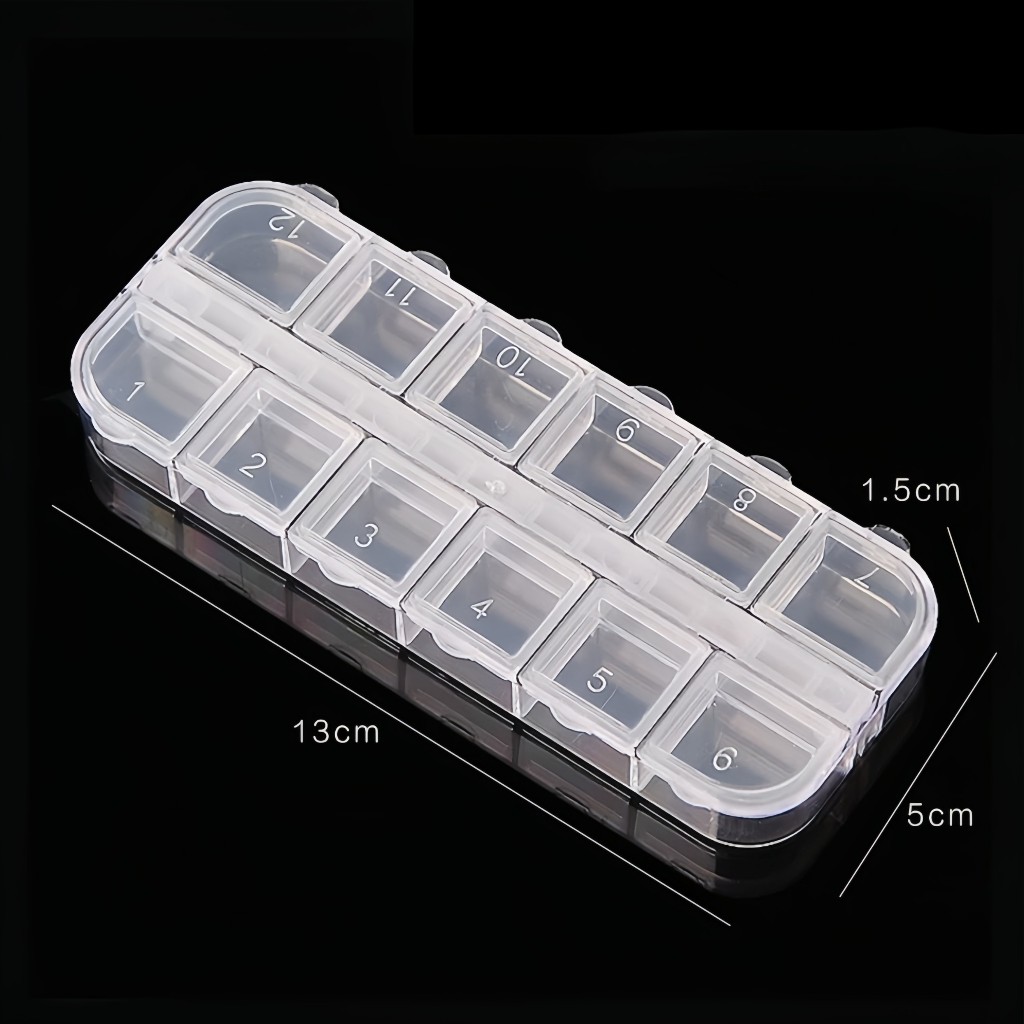 Khay đựng đá 12 ô có nắp đậy - Hộp đựng phụ kiện và charm làm nail - Hộp đựng đá 12 ô bật nắp