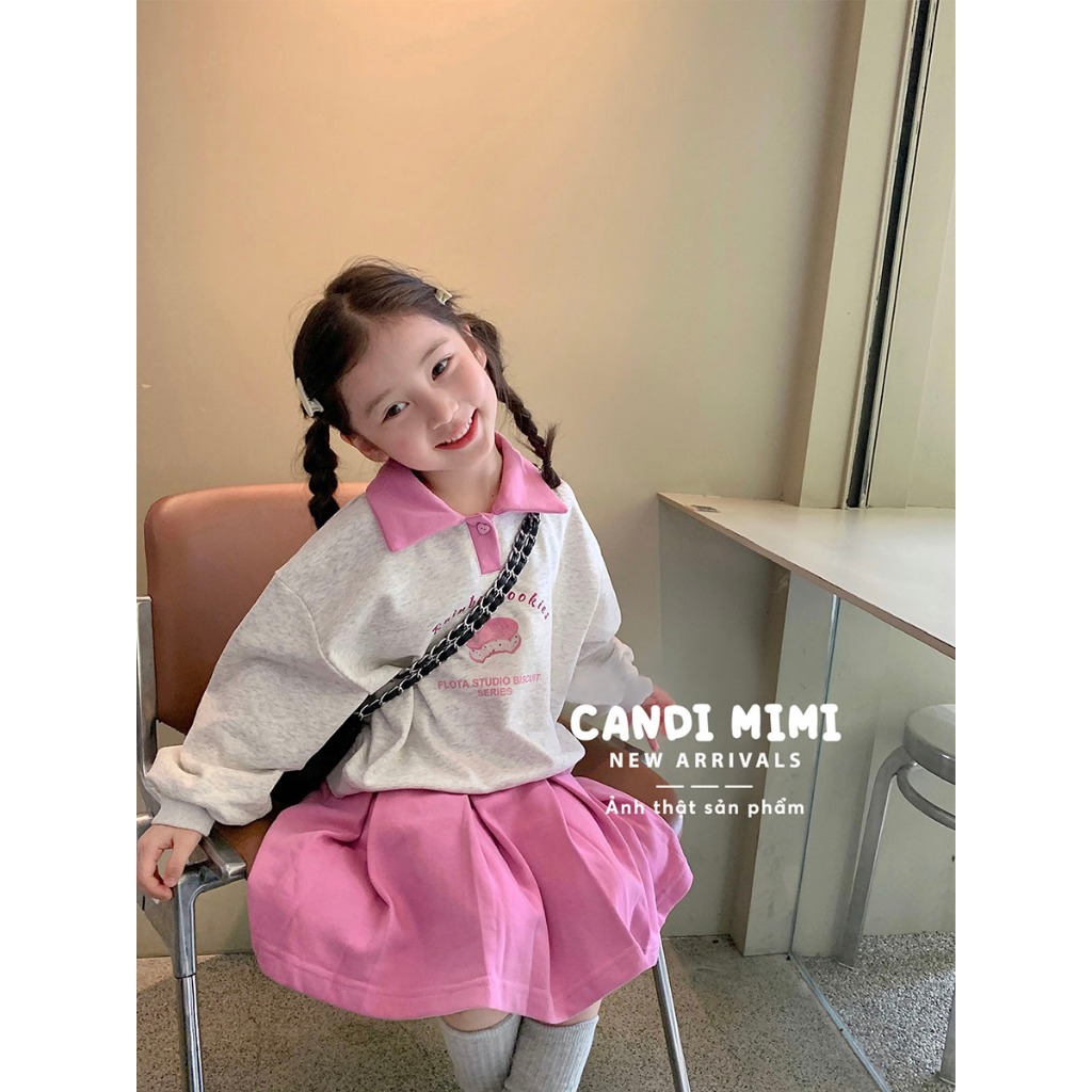 CANDIMIMI Set Áo Và Chân Váy Xếp Ly 100% Cotton Cho Bé Gái -  Sợi Tự Nhiên Cao Cấp, Dày Dặn, Mềm Mại