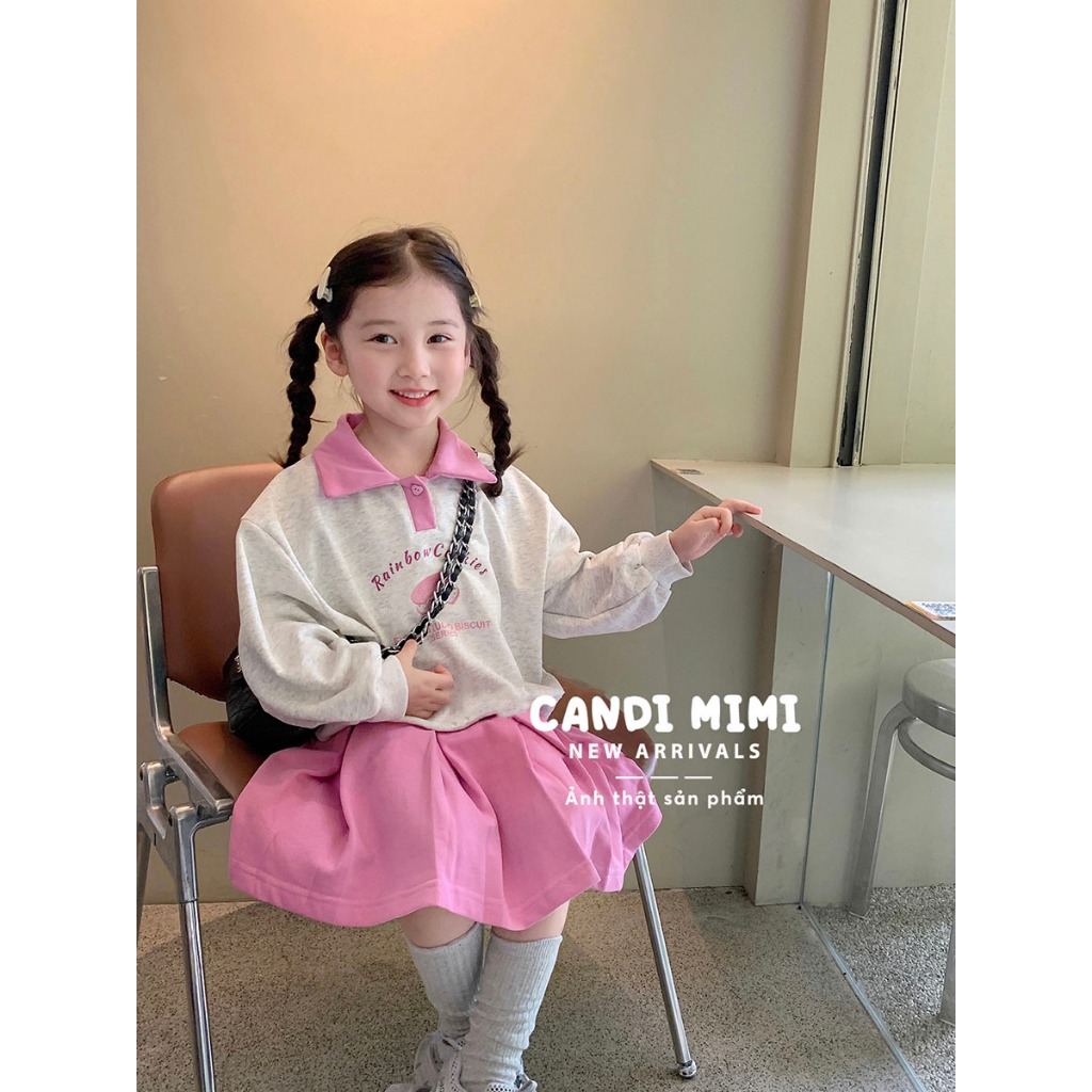 CANDIMIMI Set Áo Và Chân Váy Xếp Ly 100% Cotton Cho Bé Gái -  Sợi Tự Nhiên Cao Cấp, Dày Dặn, Mềm Mại