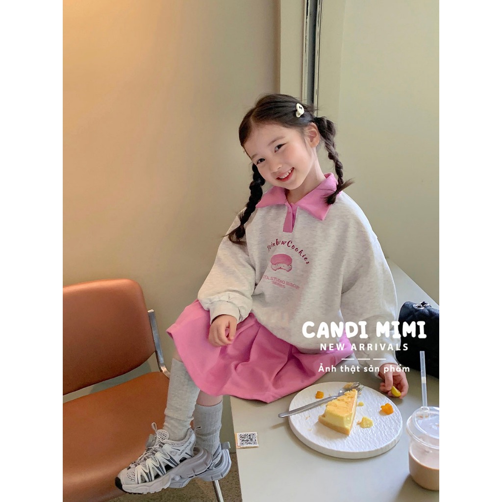 CANDIMIMI Set Áo Và Chân Váy Xếp Ly 100% Cotton Cho Bé Gái -  Sợi Tự Nhiên Cao Cấp, Dày Dặn, Mềm Mại