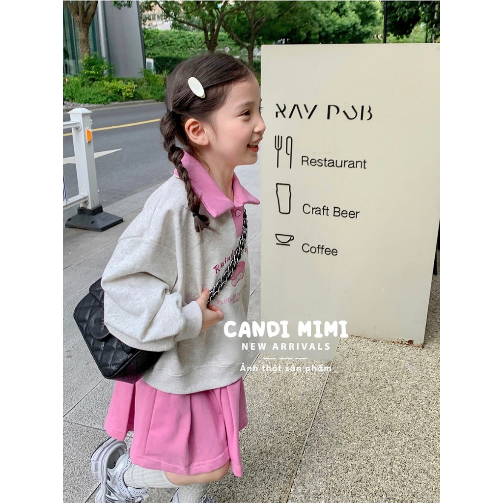 CANDIMIMI Set Áo Và Chân Váy Xếp Ly 100% Cotton Cho Bé Gái -  Sợi Tự Nhiên Cao Cấp, Dày Dặn, Mềm Mại