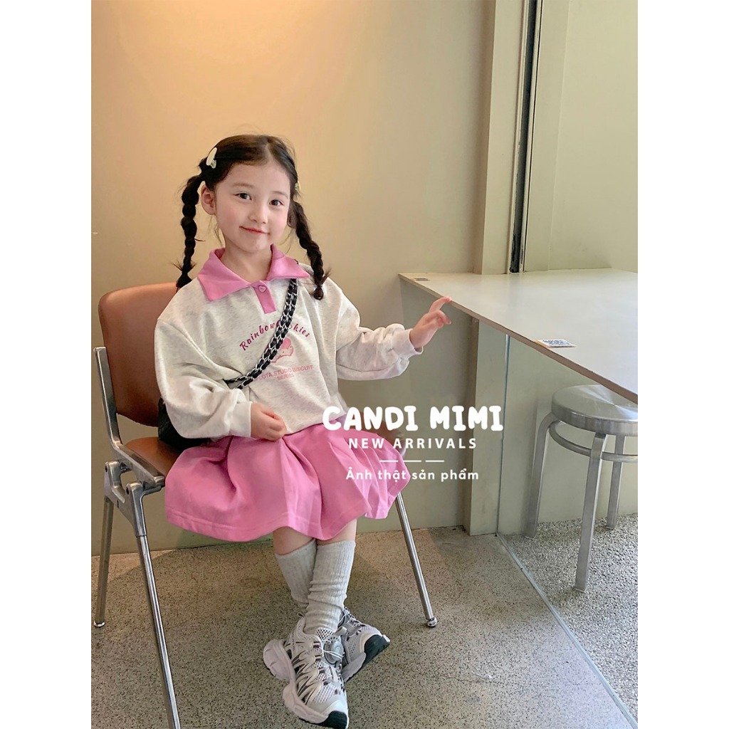 CANDIMIMI Set Áo Và Chân Váy Xếp Ly 100% Cotton Cho Bé Gái -  Sợi Tự Nhiên Cao Cấp, Dày Dặn, Mềm Mại