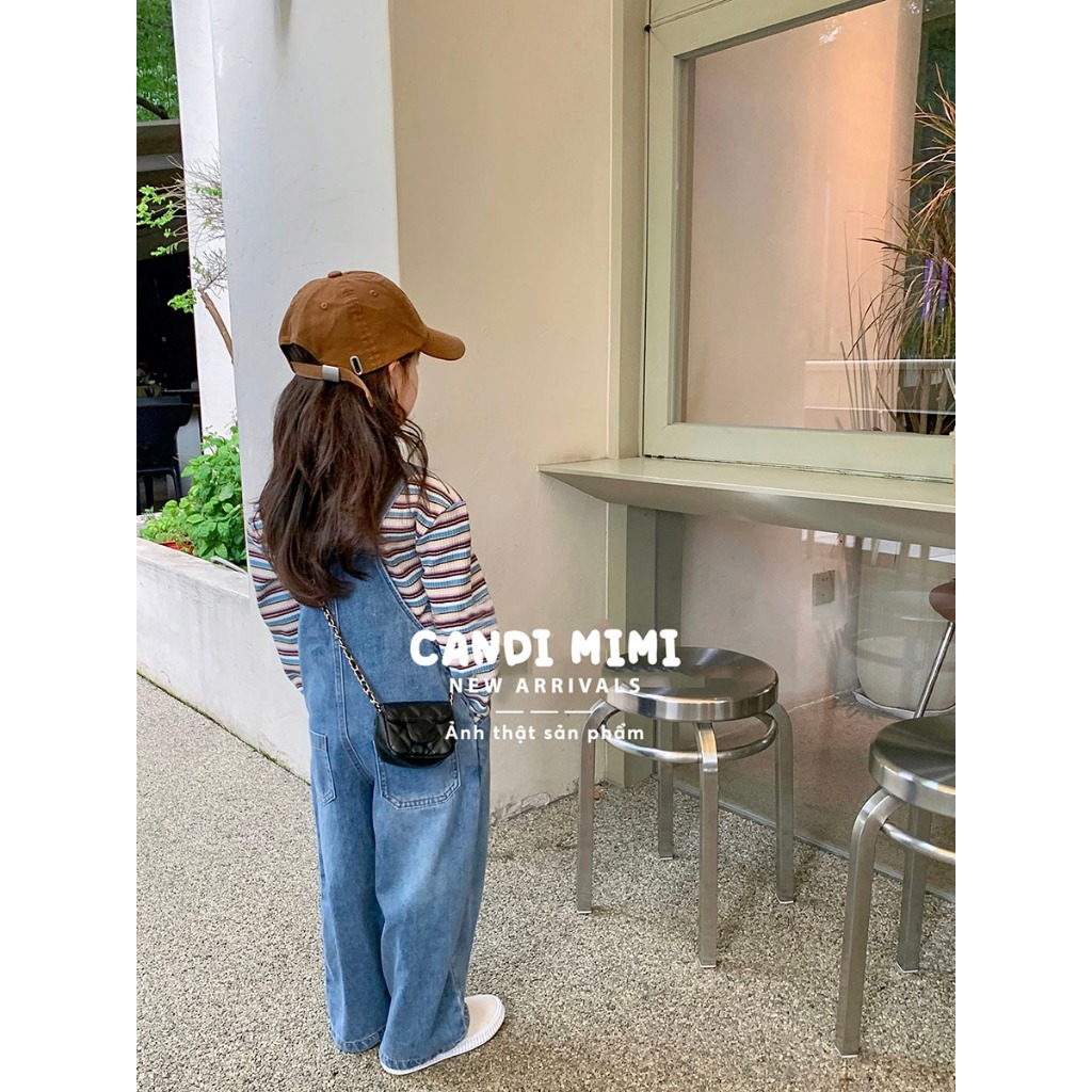 CANDIMIMI Yếm Bò Denim 100% Cotton Cao Cấp Phối Viền Bông Cho Bé Gái - Sợi Tự Nhiên Cao Cấp, Dày Dặn, Mềm Mại