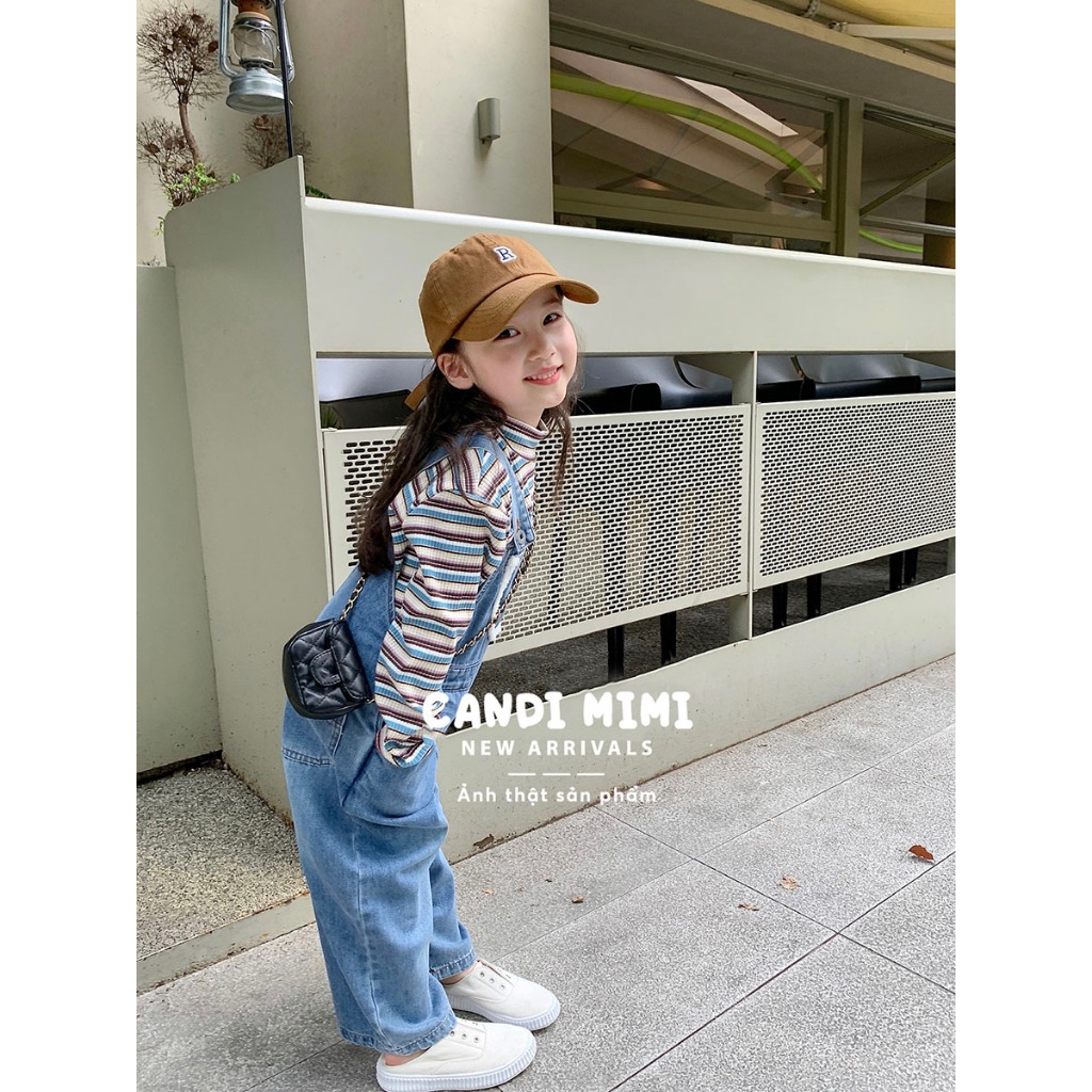 CANDIMIMI Yếm Bò Denim 100% Cotton Cao Cấp Phối Viền Bông Cho Bé Gái - Sợi Tự Nhiên Cao Cấp, Dày Dặn, Mềm Mại